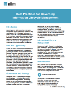 Best Practices for Governing Information Lifecycle Management Cover