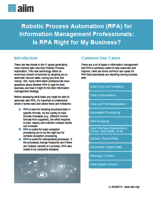 RPA for Information Management Professionals - Is RPA Right for My Business Cover