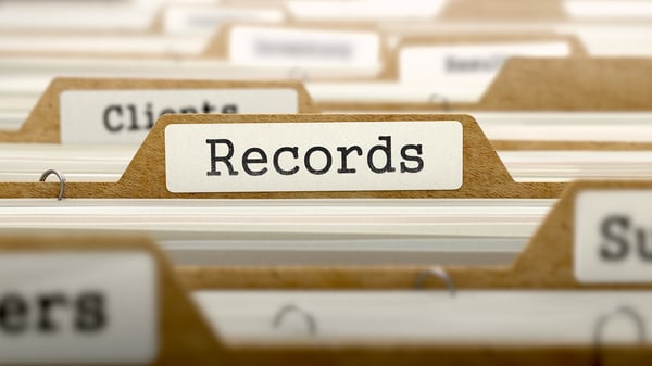 Records Concept. Word on Folder Register of Card Index. Selective Focus